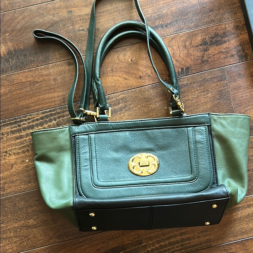 Emma Fox Green and Black Shoulder Bag with Structured Design